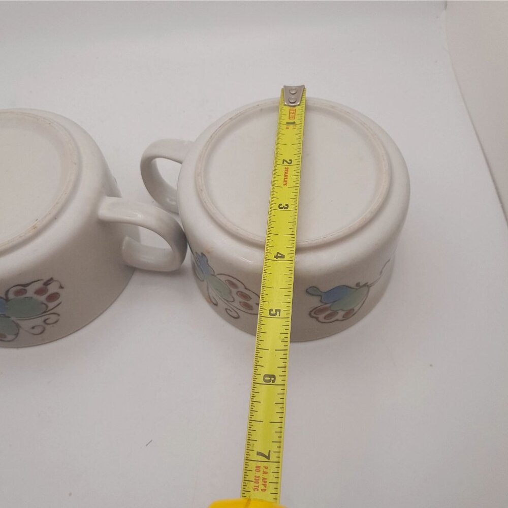 Vintage Butterfly Soup Bowls Cocoa Mugs Large Stoneware 16 oz MCM Boho - Picture 9 of 9